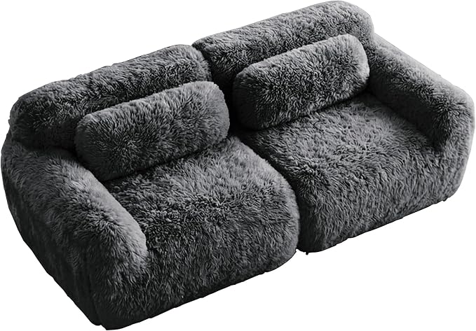 80.4-Inch Boneless Love Seat Couches in a Box Modern 2 Seat Floor Modular Foam Cloud Sofa Faux Fur Loveseat Couch W/Angle Armrests for Home Apartments Bedroom