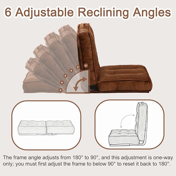 Adjustable Floor Chair with Back Support 6-Position Folding Meditation Chair Floor Sofa Chairs for Adults Comfy Accent Chairs for Reading Gaming Living Room Bedroom Coffee