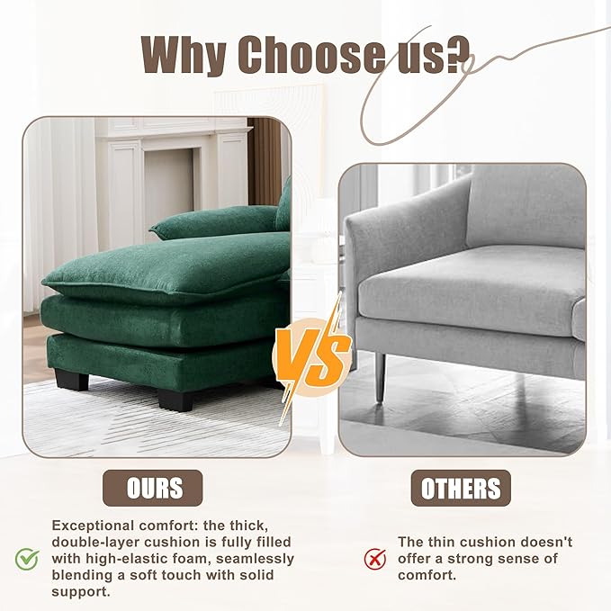 U Shape Sectional Sofa Cloud Couch 107.9 Modern Chenille Comfy Modular Sofa 4 Seat Upholstery Sleeper Sofa with Double Chaise for Living Room Emerald Green