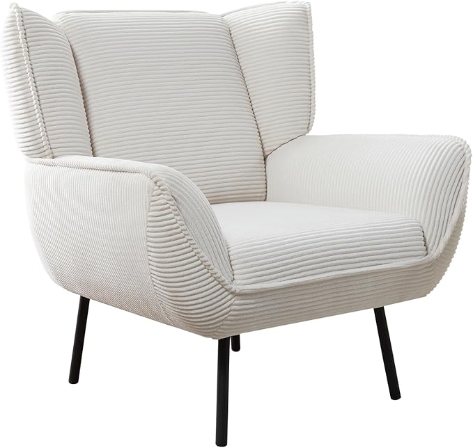 AMERLIFE Accent Chair Set- Upholstered Living Room Chair with High Wingback White Reading Armchair for Meeting Room Comfy Corduroy Chair Set of 3