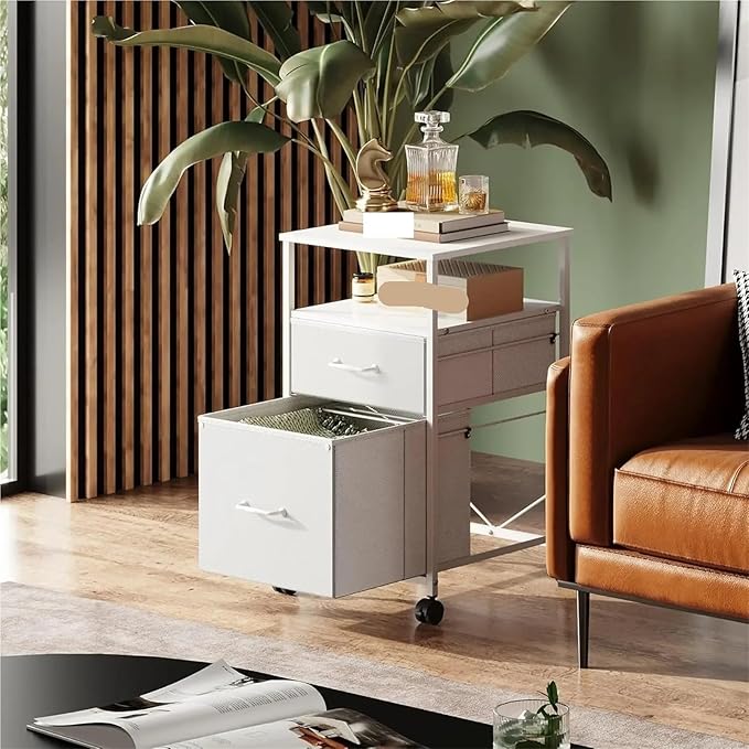 Mobile File Cabinet 2 Drawer Mobile File Cabinet Rolling Printer Stand with Open Storage Shelf