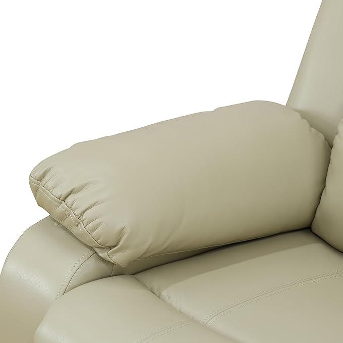 Manual Leather Recliner Chair Sofa for Living Room35 Ergonomic Reclining Chair with 10 Arm/Upholstered Seat/Metal FrameModern Single Couch for Rv Sofa/Home Theater Seating/Office(Beige)