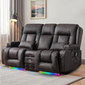 URRED Power Reclining Loveseat Sofa with Console RV Couch Loveseat Recliner Sofa with Massage &amp Heat LED Light Cupholders Bluetooth Speakers USB Charge Ports Outlets Faux Leather Dark Brow