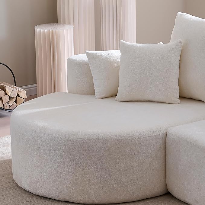Merax 106 Fabric Cloud Curved Sofa 2 Piece Sectional Sofa with Chaise and 7 Pillows for Living Room Apartment Bedroom Full-Compressed No Assembly Required (Snow White)