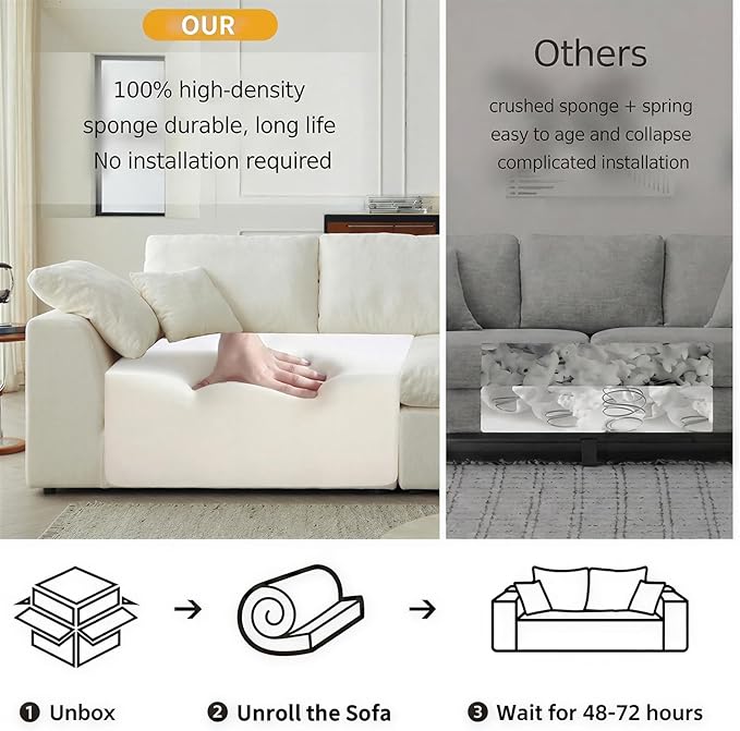 138 Cloud Sectional Couches for Living Room Convertible U-Shape Boneless Couch with Ottoman 6-Seater Compressed Sofa Modular Sectional Sofa (6-Seater Green)