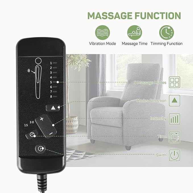 Recliner Chair with Massage and Lumbar Support Small Fabric Home Theater Seating Adjustable Modern Reclining Chair for Adults in Living Room