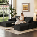 95 Modular Sectional Sofa Cloud Sectional Couch with Deep Seat Corduroy Boneless Couch with U Shaped Couch for Living Room No Assembly Required(Black Left Facing Chaise)