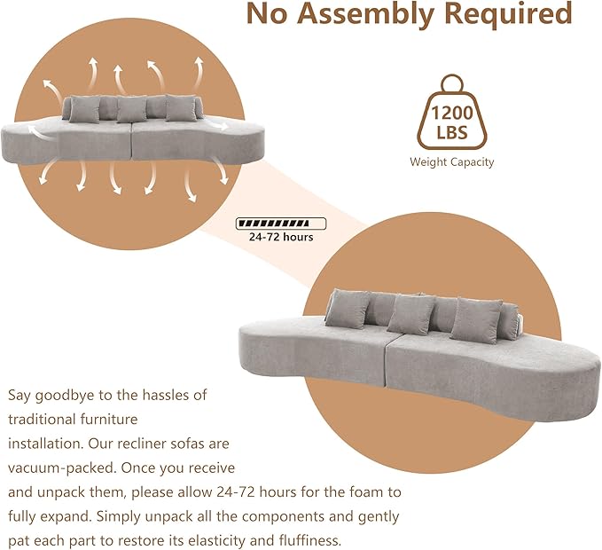 GNIXUU 130.5 Oversized Curved Sectional Sofa for Living Room Modern Luxury Terrycloth Boneless 4 Seater Cloud Couch with Half Moon Design &amp 3 Pillows Modular Memory Foam Couches No Assembly G