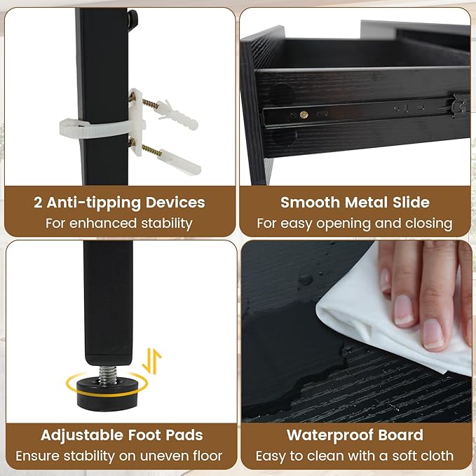 Giantex Computer Desk with 2 Drawers 44 Inch Home Office Desk with Anti-Toppling Device &amp Metal Frame Compact Laptop PC Table Makeup Vanity Table Modern Study Writing Desk for Small Spaces (Bl