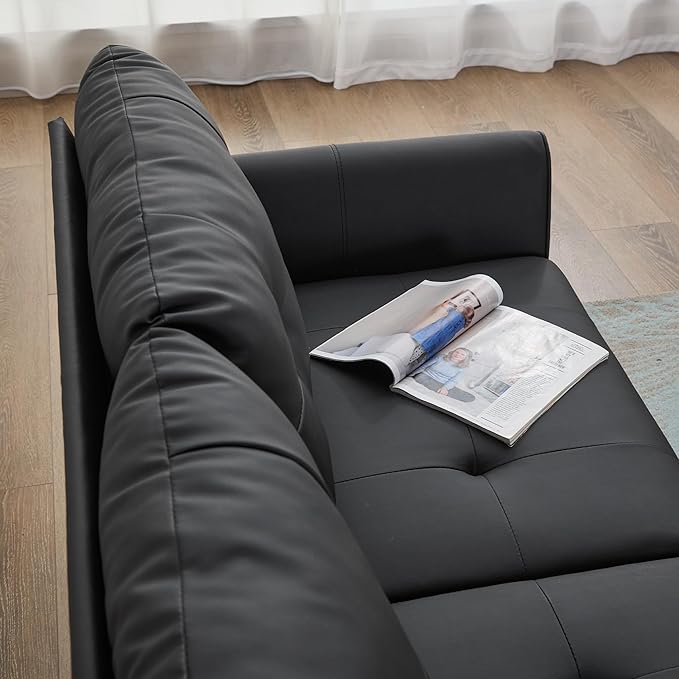 TYBOATLE Sofa Couch 61 Small Loveseat Couches for Living Room Leather Couch Mid Century Modern Tufted Mini Sofa Comfy Office 2 Seat Settee Love Seat for Small Spaces Bedroom (2 Black)