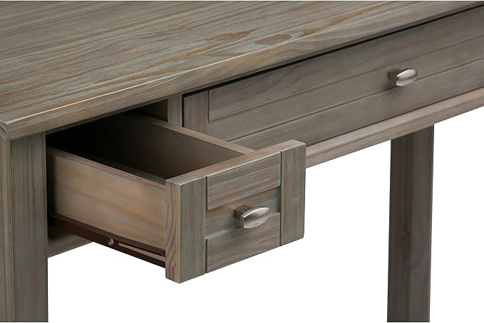 SIMPLIHOME Warm Shaker Desk - 48 Inch Wide Solid Wood Writing Desk in Distressed Grey Transitional Home Office Computer Table for Workspace or Study with Flip-Down Keyboard Tray and 2 Drawers