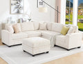 Modular Sectional Sofa Corduroy 6-Seater Corner Couch with Ottoman Chaise Convertible L-Shaped U-Shaped Sofa Sectional Couches for Living Room Apartment Beige