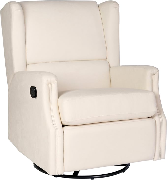 Flash Furniture Omma Swivel Glider Rocking Recliner Manual Wingback Recliner with 360 Degree Swivel for Living Room Bedroom or Nursery Upholstered Cream