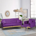 2 Pieces Velvet Sofa Set with Adjustable Armrest and Backrest 70” Convertible Futon Sofa Bed &amp Mordern Accent Chair with Ottoman for Living Room Bedroom Purpel