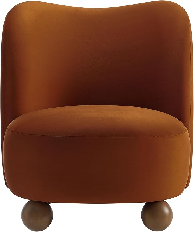 Modway Monroe Performance Velvet Accent Chair in Rust Walnut - Upholstered Stain-Resistant Barrel Chair - Comfy Lounge Chair - Oversized Round Armless Reading Chair for Living Room