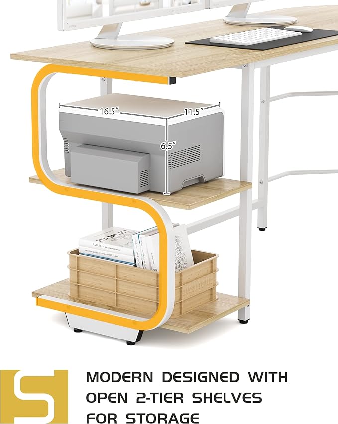 Teraves Reversible L Shaped Desk with Large Surface 69 Inch Sturdy Corner Desk with Storage Shelves Premium Office Computer Desk Workstation for Home Office Gaming
