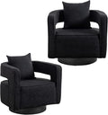 Mid Century Modern Boucle Swivel Accent Chair 2 Pack Comfy Open Back Sofa Chair with Black Wood Base for Nursery Bedroom Living Room Club Swivel Lounge Chairs (2pcs Chair Black)