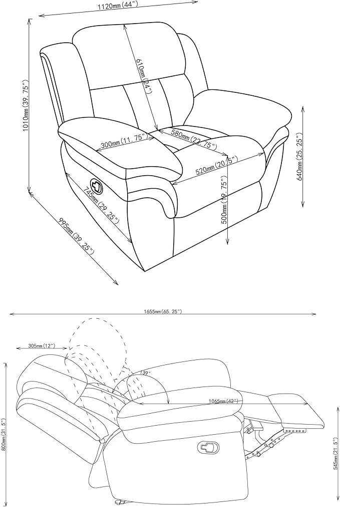 Coaster Home Furnishings - Bahrain - Fabric Upholstered Glider Recliner Chair with Wall Hugger Cool Gel Memory Foam Padded Arms and Plush Headrest - Living Room - 44-Inch - Charcoal - 609543