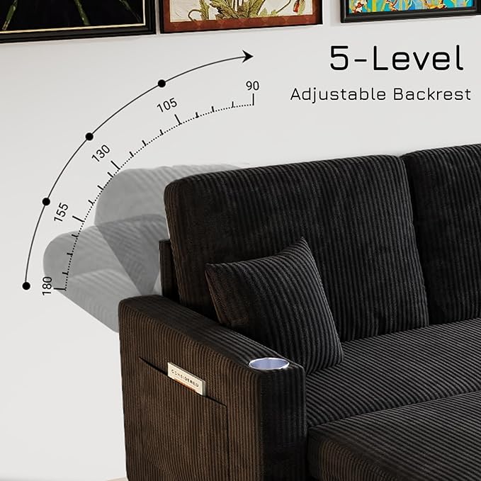 Rovibek 83 Convertible Sofa Bed Couch with Storage &amp USB Port – 4 in 1 L Shaped Sofa with Pull Out Couch Bed Side Table Cup Holder for Living Room Apartment Office Small Spaces Black