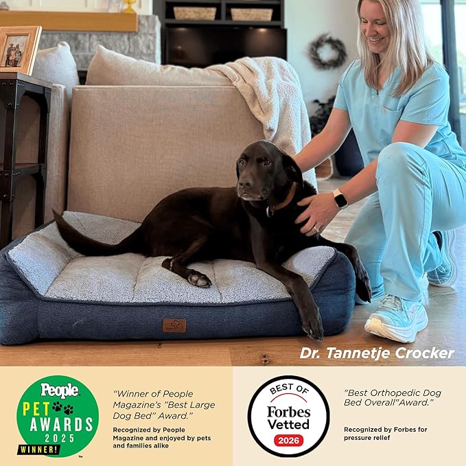 Bedsure SupportMax™ Orthopedic Dog Bed Medium Size Dog - As Seen on TV Extra Thick Supportive Medium Dogs Beds with Waterproof Washable Cover Comfort Pet Bed Sofa with Soft Sherpa Grey 35