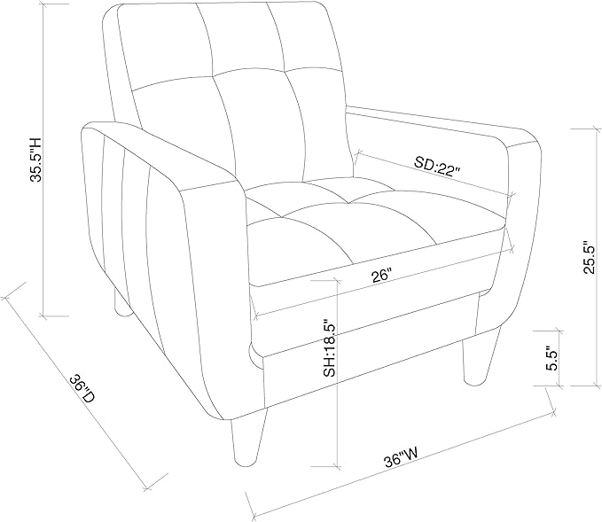 BOWERY HILL Faux Leather Tufted Accent Chair Black Upholstery Solid Cappuccino Wood Legs 36 in Wide Modern Casual Design Comfortable Living Room or Home Office Seating