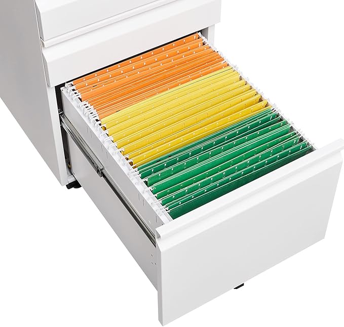 3 Drawer Small File Cabinet with Lock Under Desk Locking Storage Cabinet Organizer Mobile Filing Cabinets for Home OfficeWhite