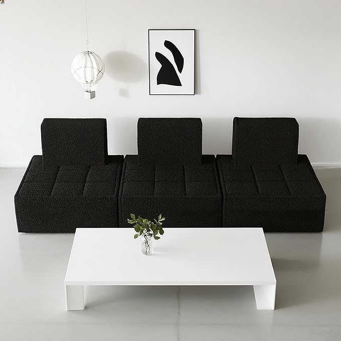 PurrJoys Modular Sectional 3-Seater Sofa 3-Piece Deep Seat Corduroy Lounge Sofa Small 3-Seater Couch for Living Room Bedroom Apartment Black