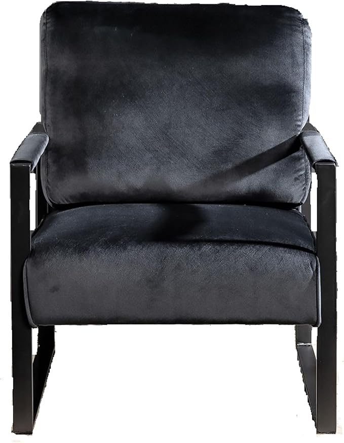 Classic Mid Century Modern Accent Chair with Square Metal e Armchair for Living Room Bedroom Home Office in Plush Velvet Upholstery Black