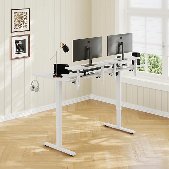 71 x 24 Inches Electric Standing Desk with 2 Monitor Shelves Adjustable Computer Desk from 28-46'' Sit to Stand UpHome Office Desk with Memory Controlller for Workstations White