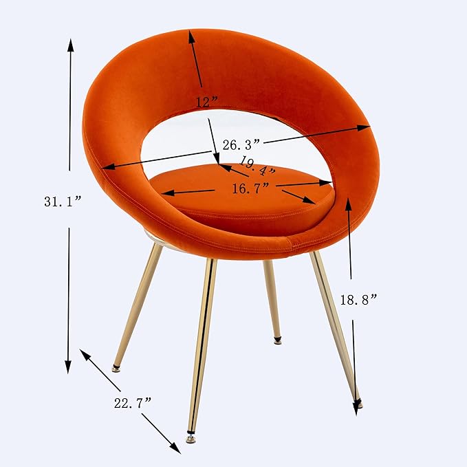 Orange Velvet Modern AccentConversation Lounge Chair with Gold Plated Legs Unique AppearanceSuitable for Office Lounge Living RoomSet of 2