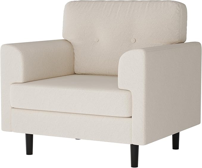Ergonomic Linen Accent Chair with Wide Armrests – 38”Upholstered Reading ChairComfortable Armchair with High-Density Foam Cushion Modern Single Seater for Living Room &amp Bedroom Seating (Beige)
