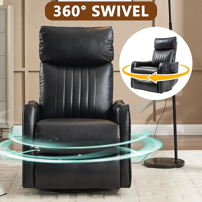 Slim Swivel Rocking Chair Recliner with PocketsLazy Boy Recliners for for AdultsSmall Recliner Chair for Small Spaces Manual Reclining Chair for Living Room Bedroom (Black)