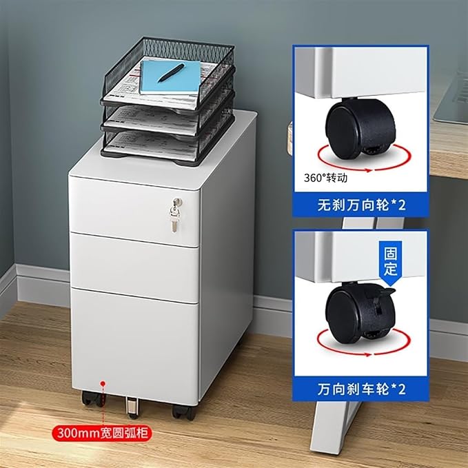 Filing Cabinet Lockable Suspended Storage Unit On Wheels - 3-Drawer Filing Cabinet Compatible with A4/FC Hanging Files (Color : White Size : 40x50x60cm)