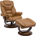 Pemberly Row Stressless Recliner with Ottoman in Brown Leather Manual Swivel Recliner Chair for Living Room Comfort