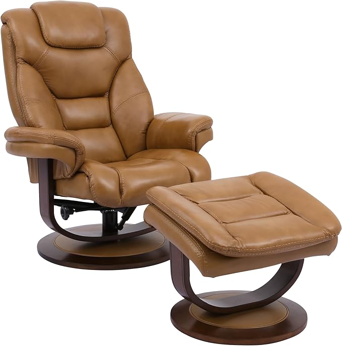 Pemberly Row Stressless Recliner with Ottoman in Brown Leather Manual Swivel Recliner Chair for Living Room Comfort