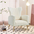 Generic Modern Velvet Accent Chair with Arms Wingback Reading Chair with Gold Metal Legs Comfy Upholstered Single Leisure Sofa for Living Room Bedroom ClubVelvetWhite