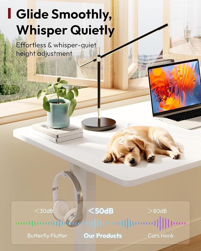 SANODESK Electric Standing Desk 60 x 24 Inches Whole-Piece Desktop Height Adjustable Stand Up Desk w/6-Button Controller Ergonomic Computer Desk for Home Office White Frame + White Tabletop