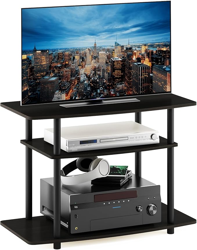 Furinno Turn-N-Tube No Tools 3-Tier Entertainment Center TV Stand for TV up to 32 Inch Plastic Round Tubes Espresso/black