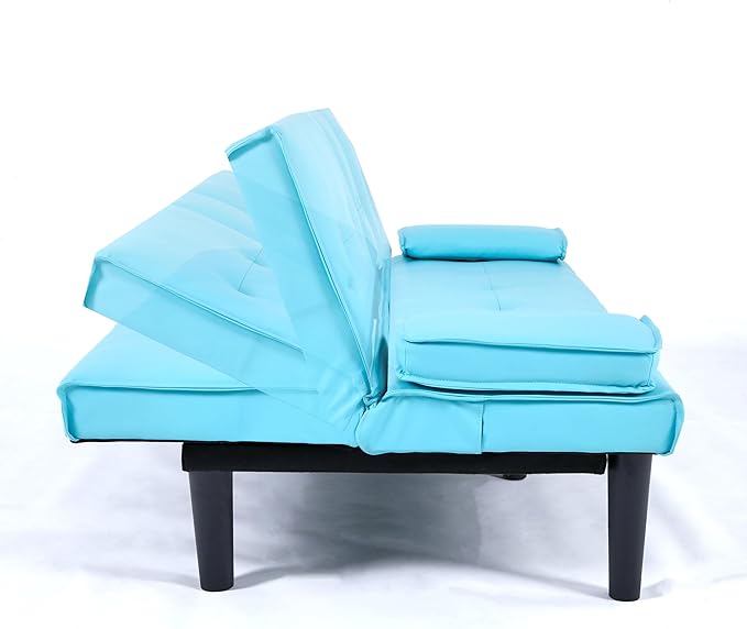 KEIKI 3 in 1 Convertible Sleeper Sofa Bed with Cup Holder Futon Sofa Bed for Living Room Dorm or Home Office Blue