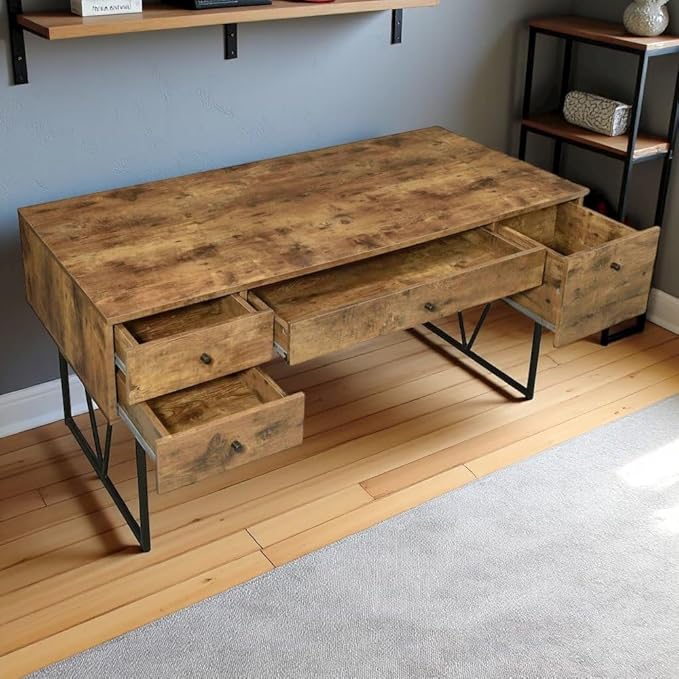Office Desk with Drawers – Spacious Home Office Desk 63 Inches Wide Writing Desk with Storage Computer Desk with Shelves for Work Study or Professional Use