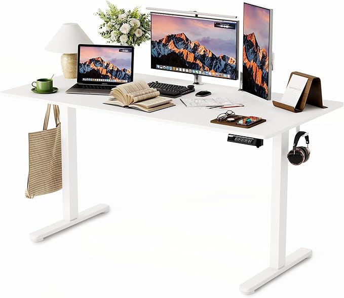 Monomi Electric Standing Desk 47.2 Inch Height Adjustable Sit Stand Up Ergonomic Home Office Computer PC Desks Gaming Writing Study Bedroom Rising Table Tall Standup Workstation White