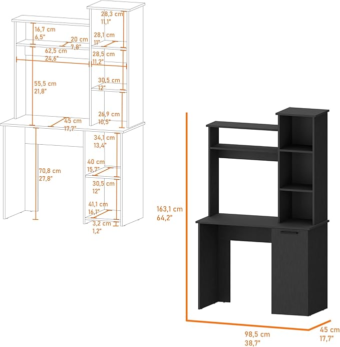 Computer Desk Home Office Computer Desk Writing Work Study Table with Hutch and 3-Tier Storage Shelves for Study and Home Office