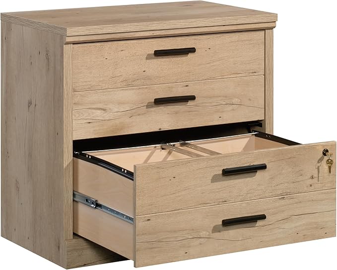 2 Drawer Small Lateral File Cabinet with Lock - Under Desk Locking Drawers Storage Cabinet Organizer for HomeOffice Engineered Wood Filing CabinetsBrown