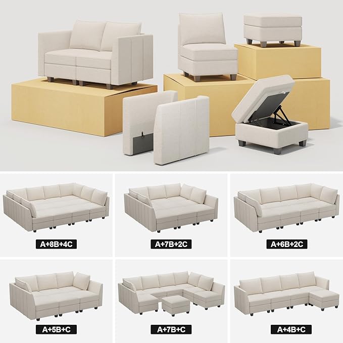 Belffin Modular Sectional Sofa Armless Seat Module for Chenille Modular Couch Armless Single Sofa Beige
