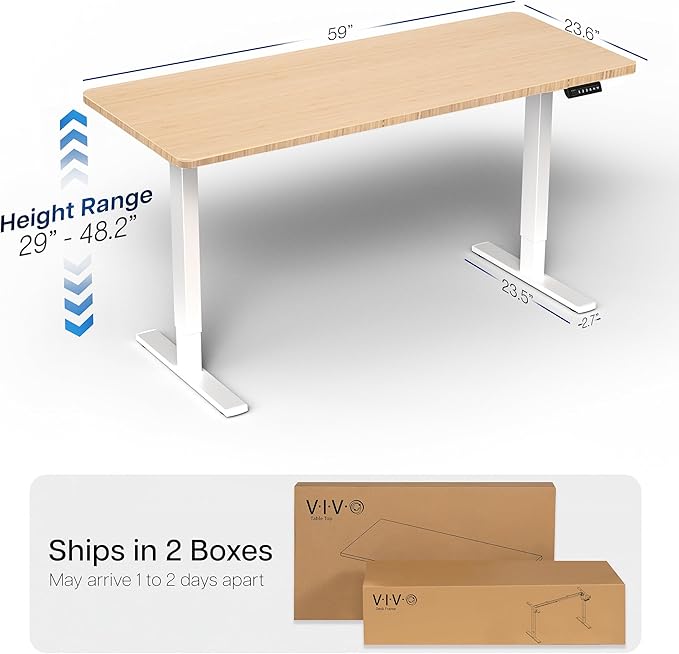 VIVO Electric 60 x 24 in Real Bamboo Standing Desk Memory Height Adjustment 1B Series Holds 220 lbs One-Piece Top White Frame DESK-KIT-1W6O