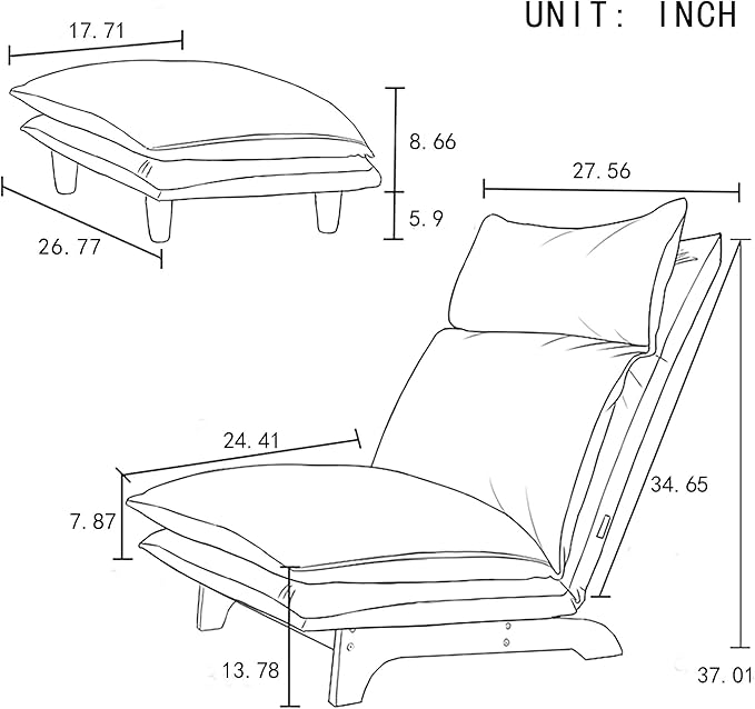 Floor Chair Single Lazy Sofa Leisure Balcony Reclining Japanese Tatami Adjustable Recliner with Ottoman for Living Room Bedroom Indoor Use (Stacked Footstool Beige)