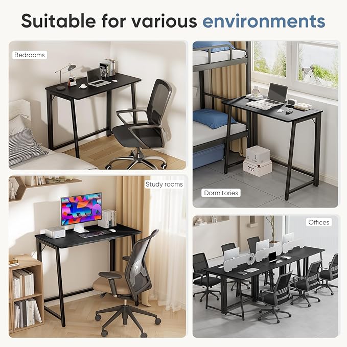 DUMOS 31.5 Inch Folding Desk Foldable Computer Table for Small Spaces Metal Frame Gaming Writing Work Station Mini Home Office Surface Black