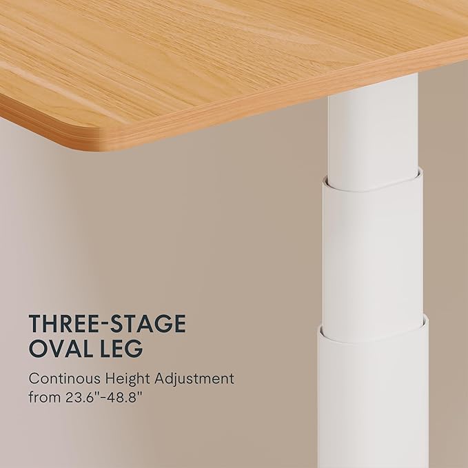 FLEXISPOT E6 Pro Oval Leg Dual Motor 3 Stages Standing Desk 55x28 Inch Whole-Piece Board Electric Height Adjustable Electric Sit Stand Up Desk 150KG Load Capacity (White Frame + Maple Desktop)
