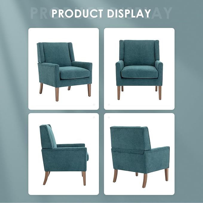 COLAMY Modern Wingback Living Room Chair Upholstered Fabric Accent Armchair Single Sofa Chair with Lounge Seat and Wood Legs for Bedroom/Office/Reading Spaces Teal