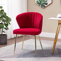 HULALA HOME Velvet Dining Chair Cute Armless Accent Chair Living Room Chair with Golden Legs Mid Century Modern Upholstered Side Chair for Kitchen Vanity RED